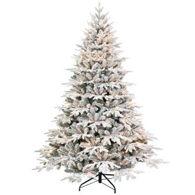 6.5Ft Artificial Tree, Prelit White Flocked fir Prem Christmas Tree, 2356 Realistic PE&PVC Mixed Tips , 450 Lights