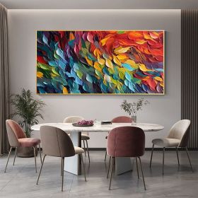 Handmade Oil Painting Original Colorful Feathers Oil Painting On Canvas Large Wall Art Abstract Colorful Painting Custom Painting Living room Hom (style: 01, size: 60x120cm)
