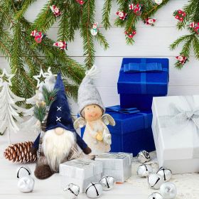 Christmas Gnomes Plush Decorations Handmade Scandinavian Tomte Stuffed Santa with Branch and Bag Xmas Decor for Home Kitchen Farmhouse Tiered Tra (Color: Blue)