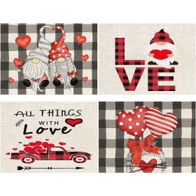 Valentines Day Placemats Set Of 4, 17x12.5 Inches With Gnomes And Hearts Pattern For Holiday Parties And Family Gatherings,Amazon Is Banned (Option: 469I5474)